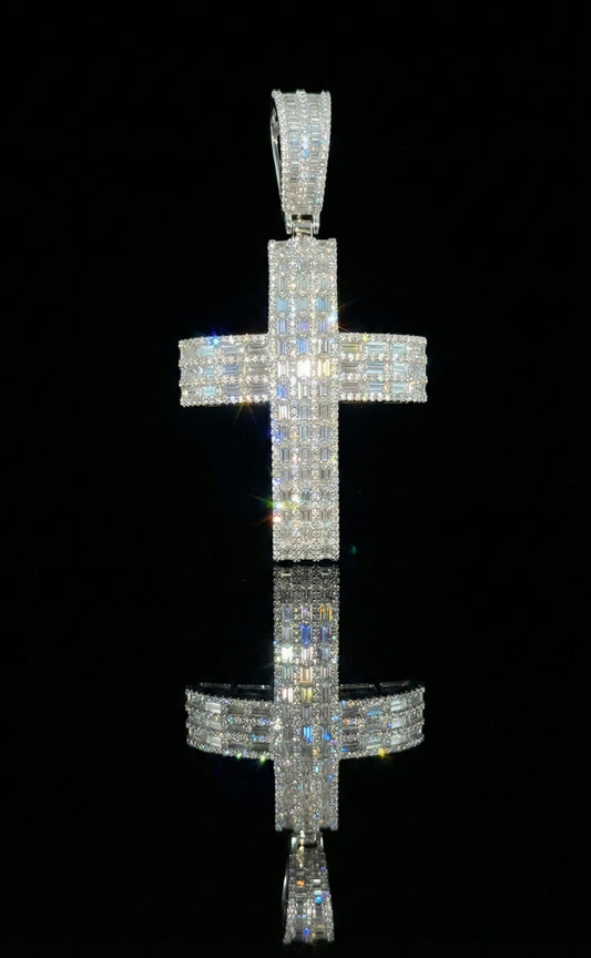 Channel Set Baguette Cross Moissanite Pendant