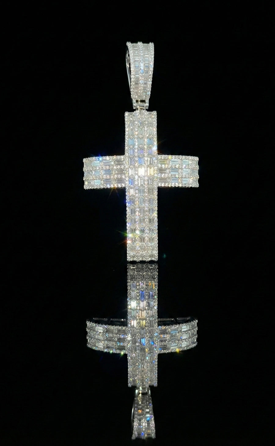Channel Set Baguette Cross Moissanite Pendant