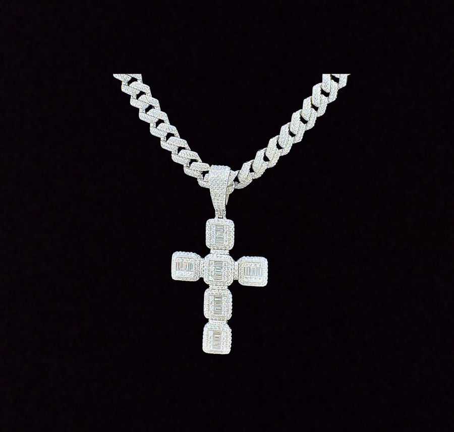 925 Sterling Silver and Moissanite Cross Pendant