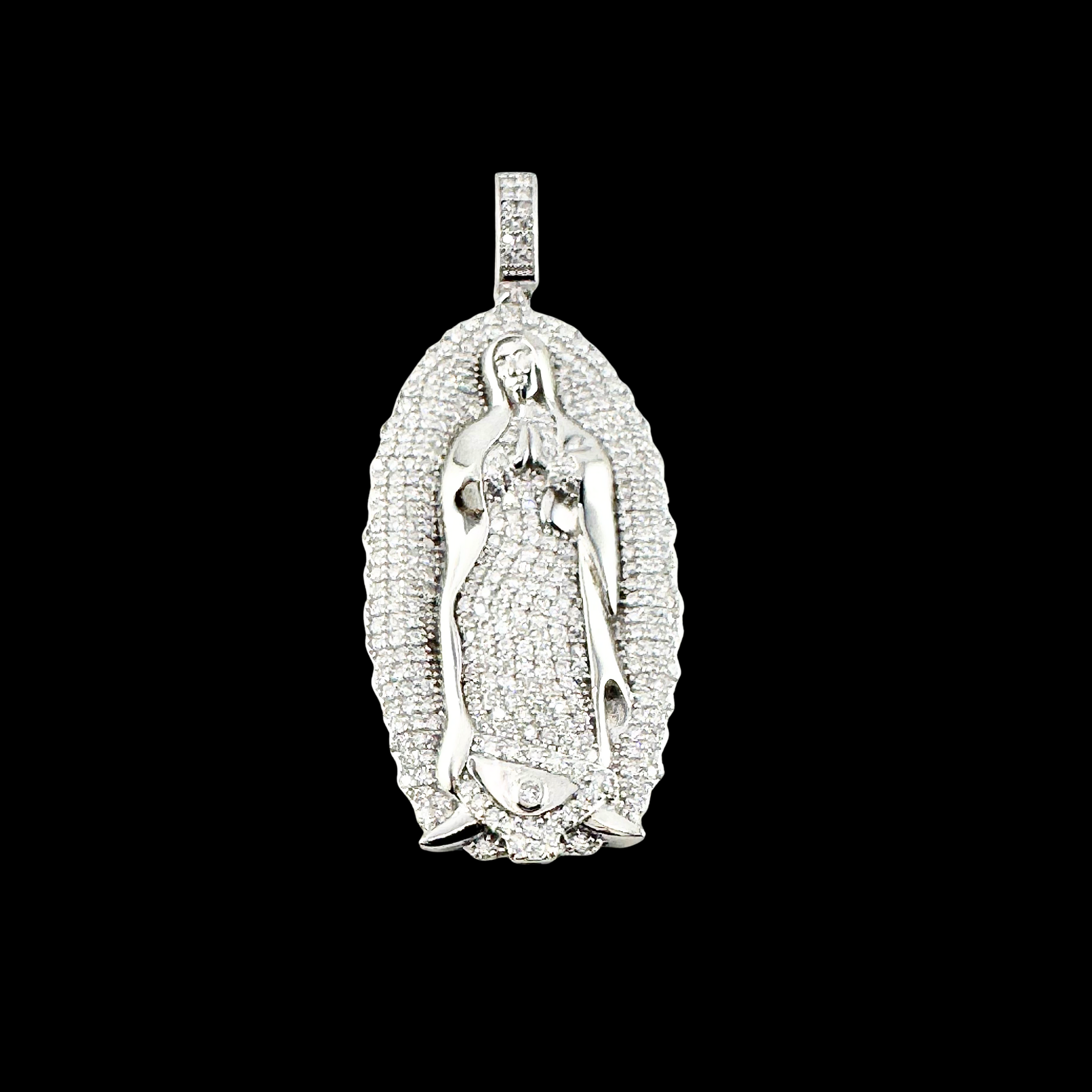 Moissanite in 925 Sterling Silver Virgin Mary Our Lady of Guadalupe Pendant