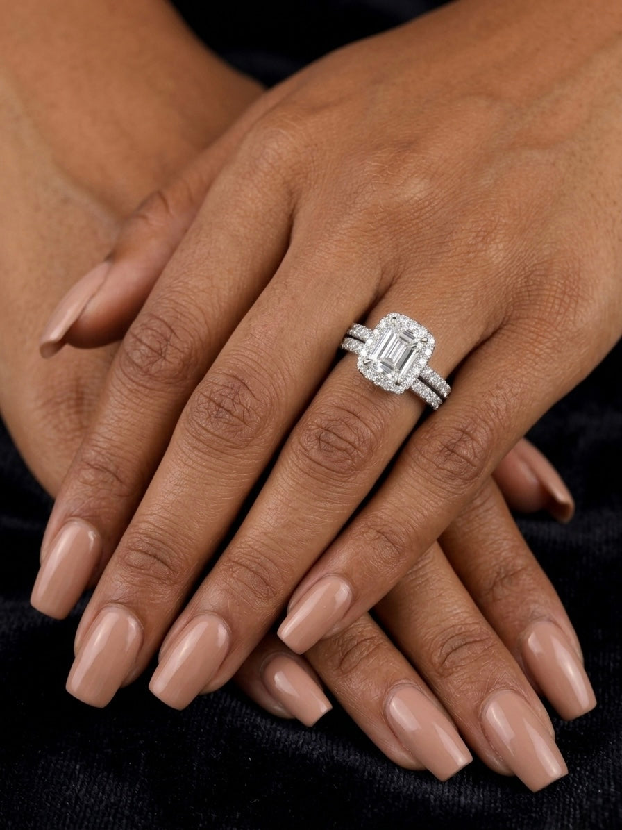 Emerald Cut Moissanite Wedding Ring Set