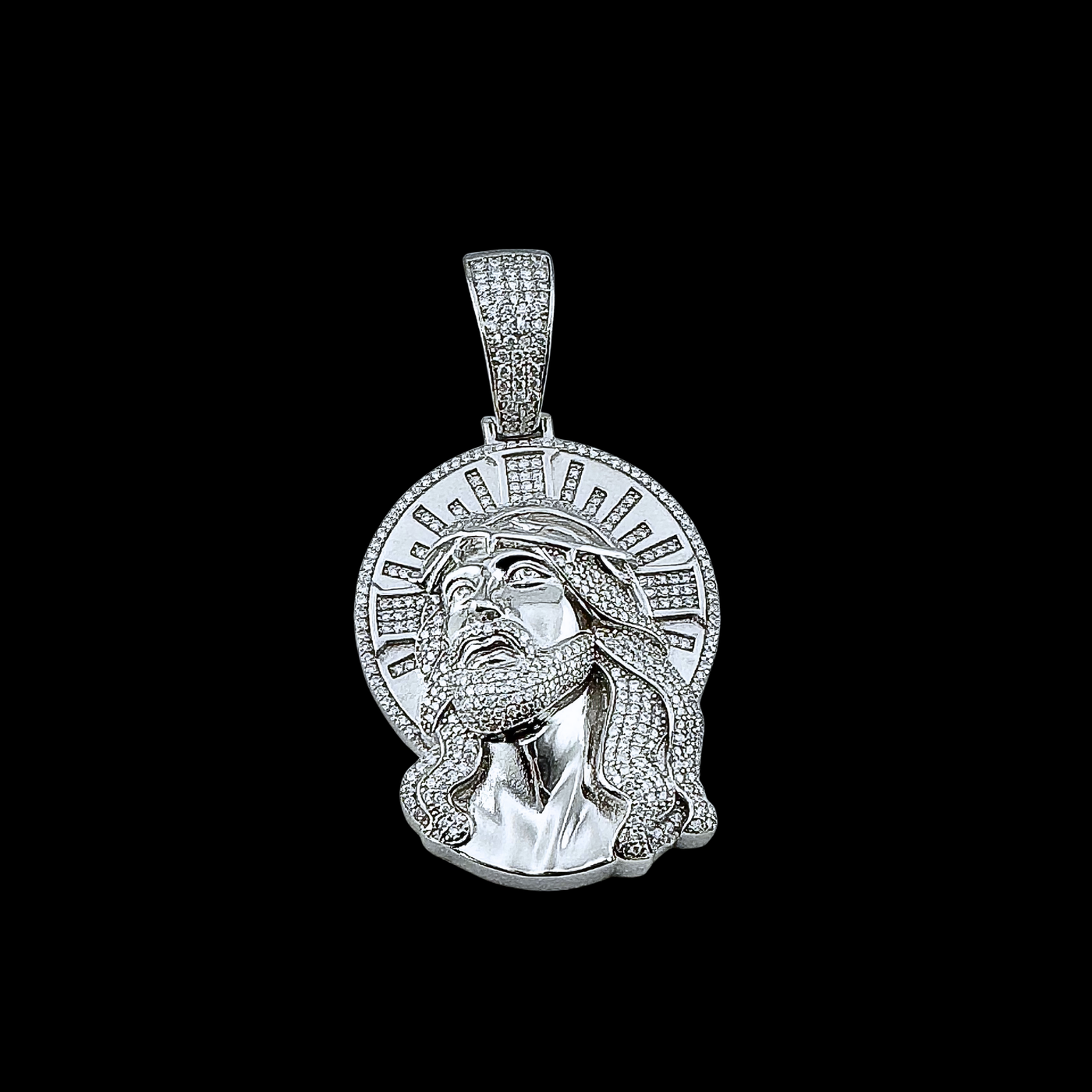 Moissanite in 18K White Gold Over Sterling Silver Jesus Head Pendant