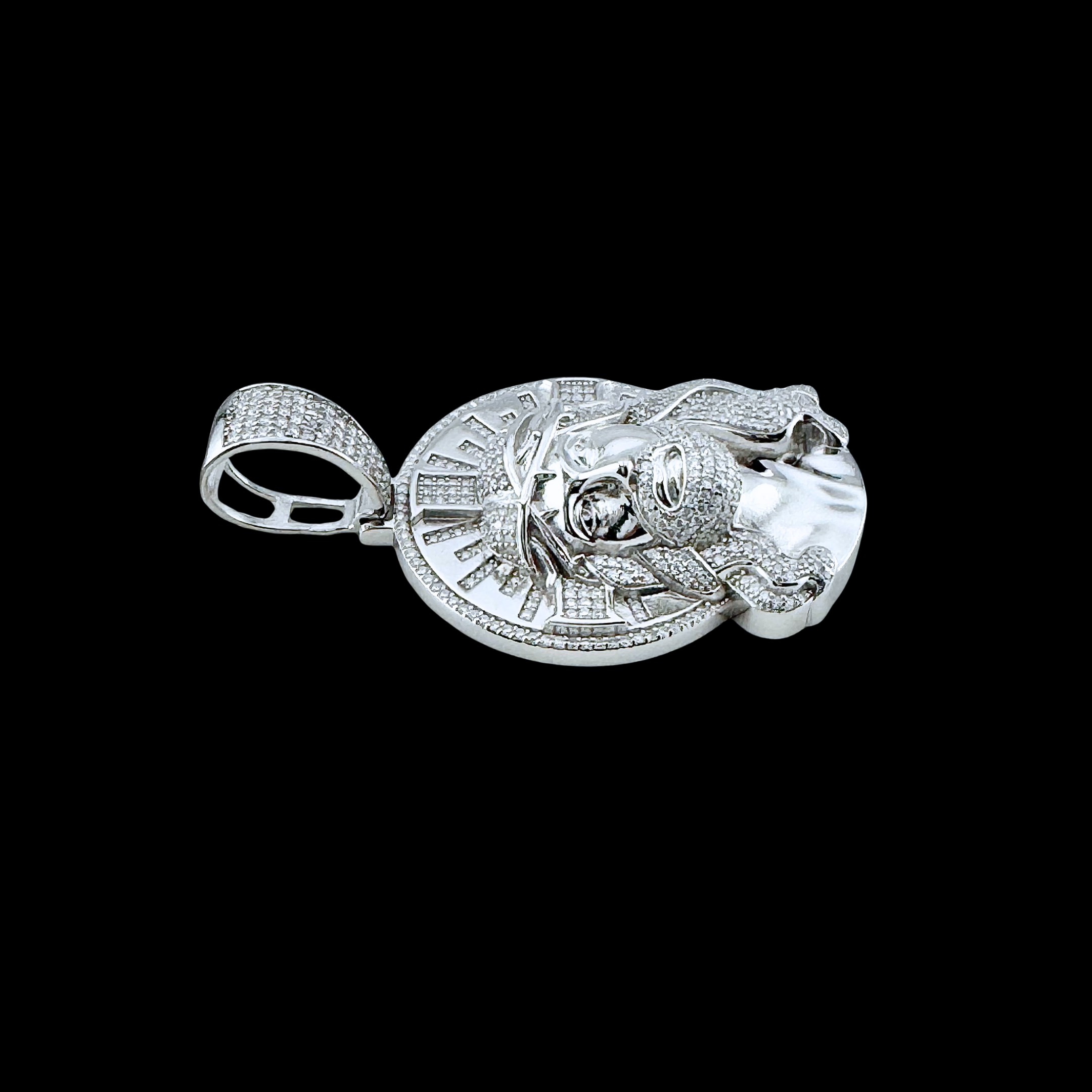 Moissanite in 18K White Gold Over Sterling Silver Jesus Head Pendant