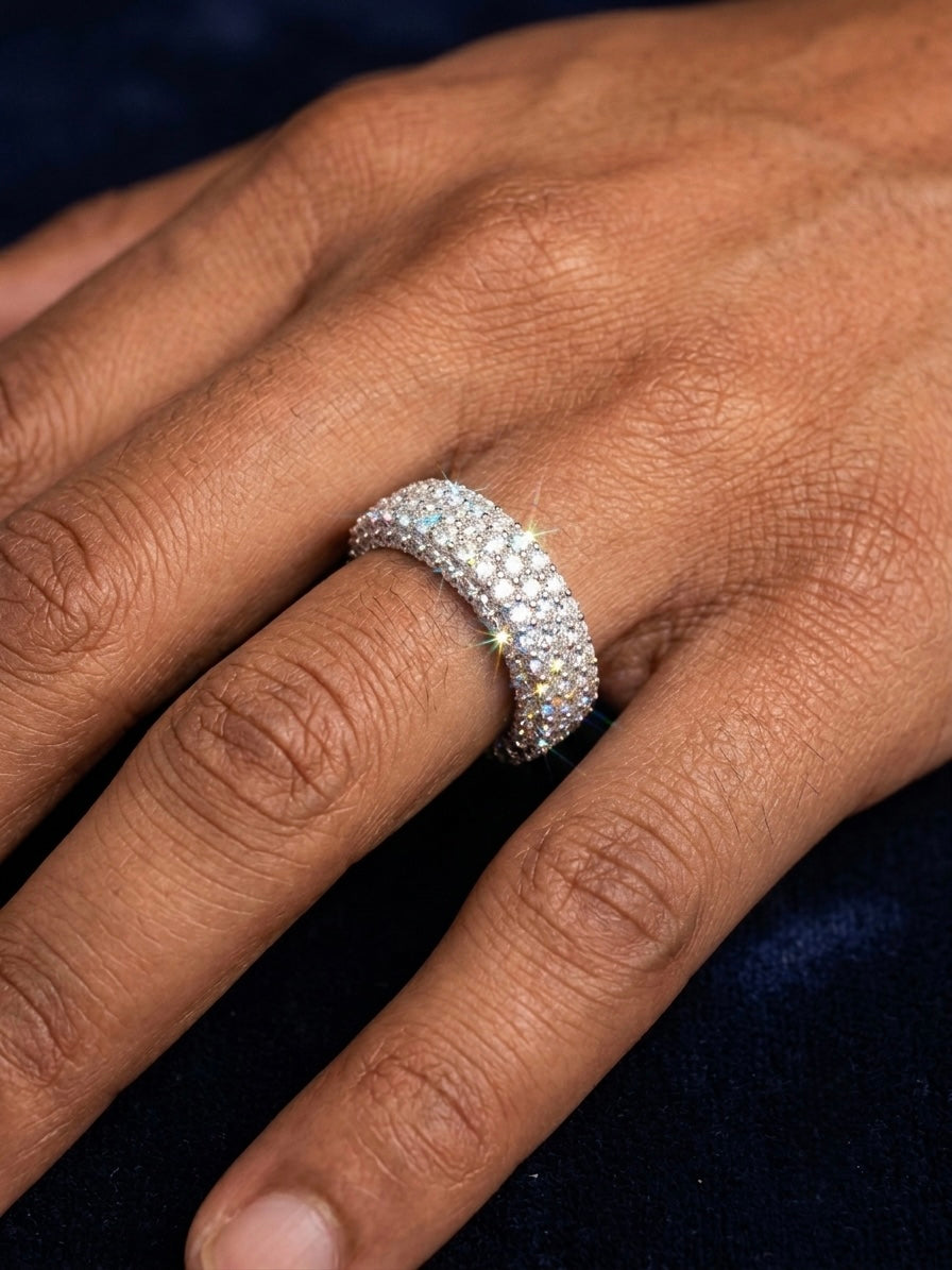 Multi-Row Iced Out Round Cut Moissanite Eternity Band