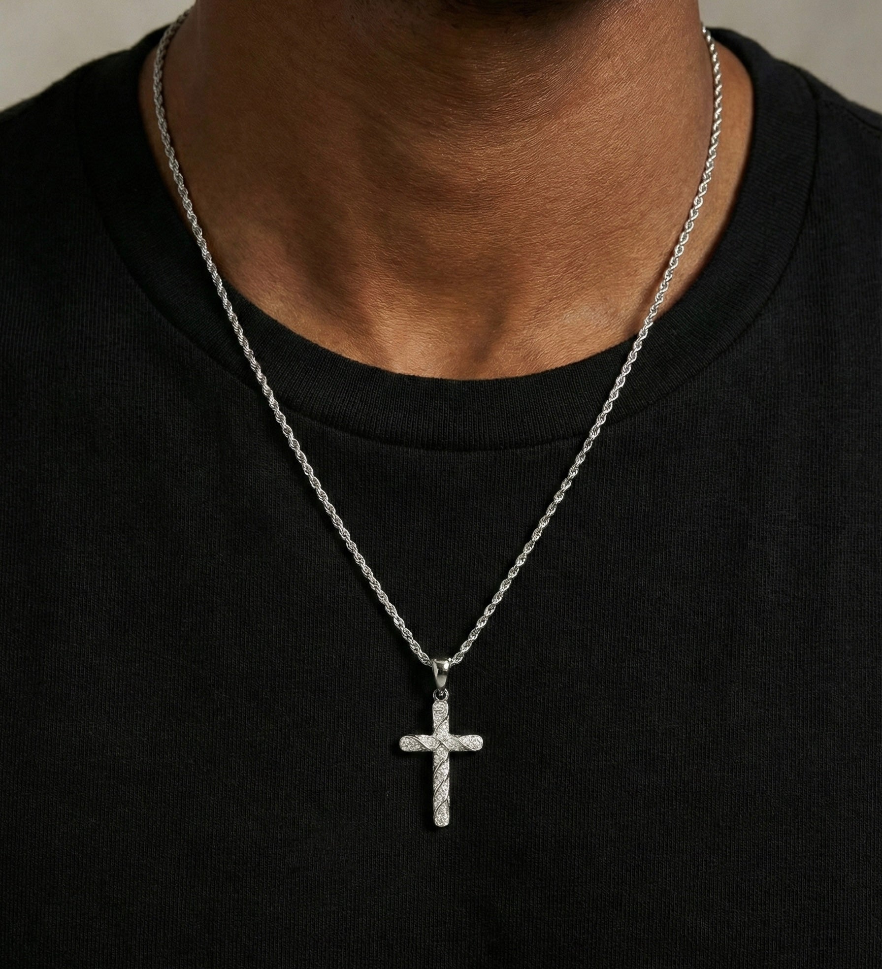 Iced Twisted Moissanite Cross Pendant