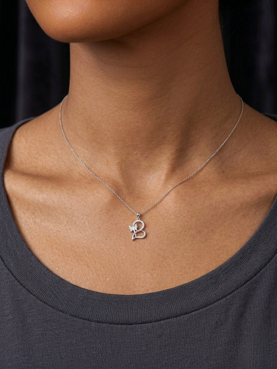 Moissanite Heart & Butterfly Pendant