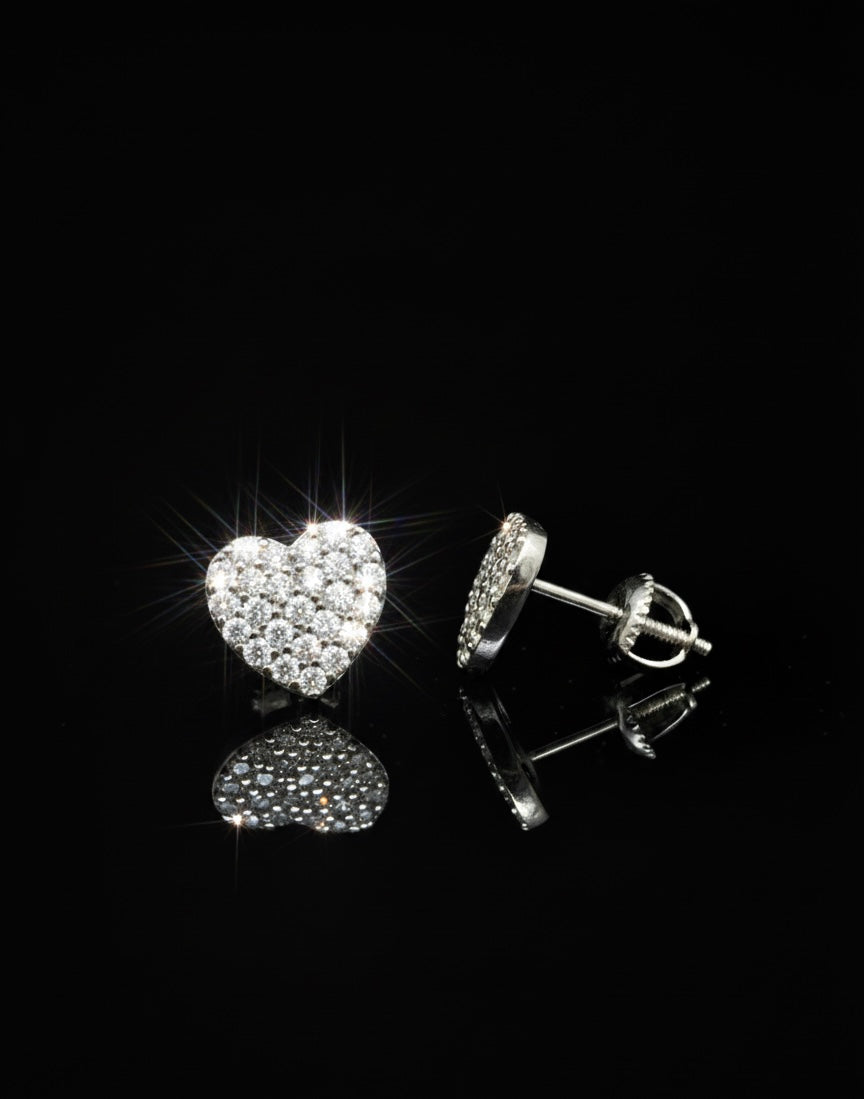 Iced Out Moissanite Flat Heart Stud Earrings