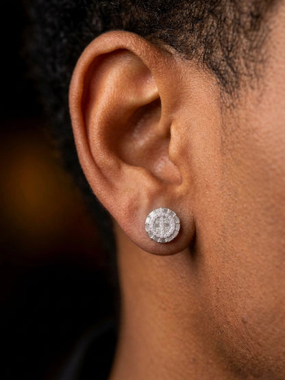 Moissanite Baguette round Stud Earrings