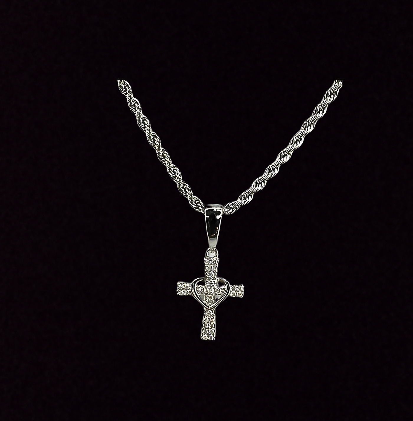 Moissanite in 925 Sterling Silver Cross Heart Pendant