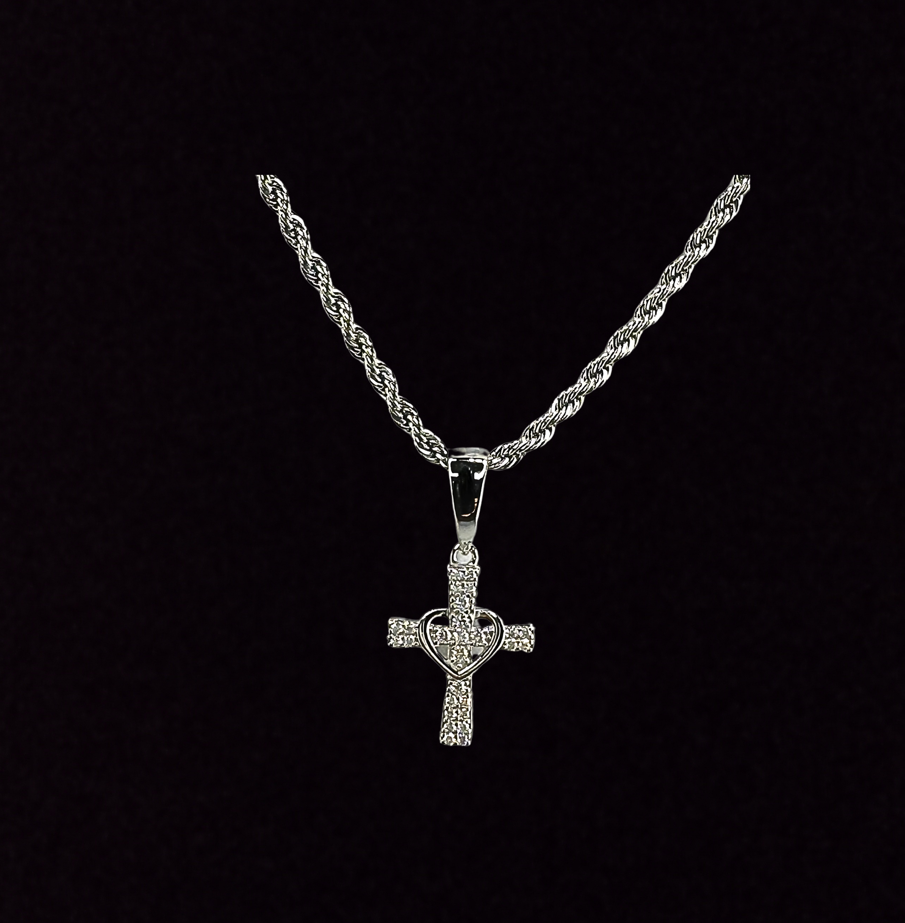 Moissanite in 925 Sterling Silver Cross Heart Pendant