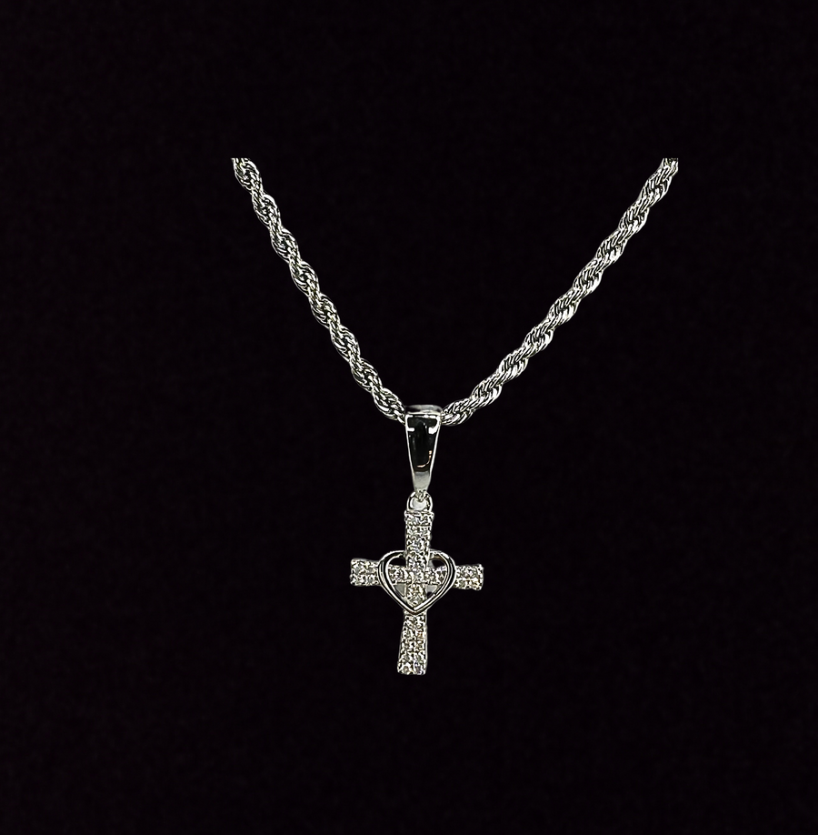 Moissanite in 925 Sterling Silver Cross Heart Pendant