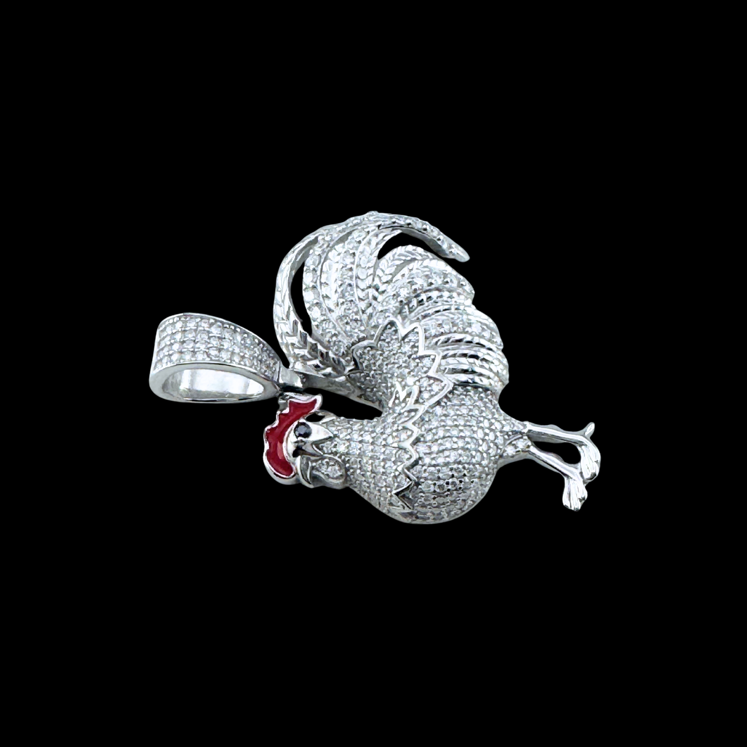 Moissanite in 18K White Gold Over Sterling Silver Rooster Pendant