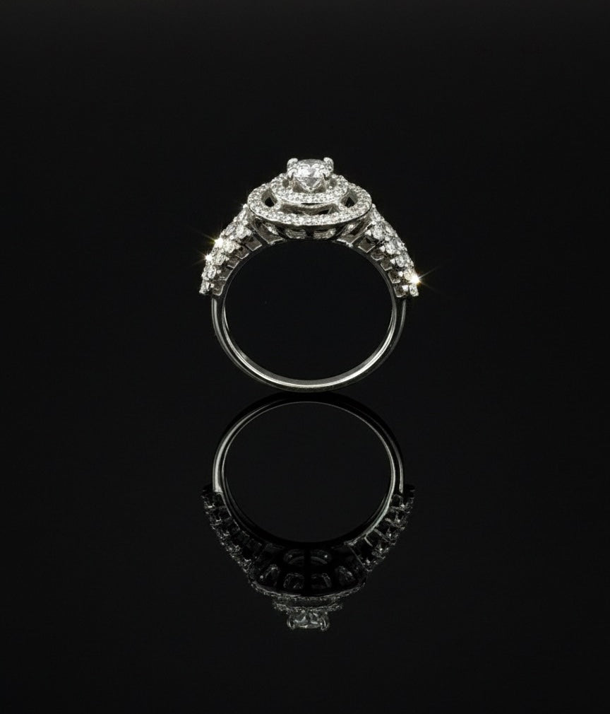 1ct Moissanite Round Halo Wedding/Promise Ring