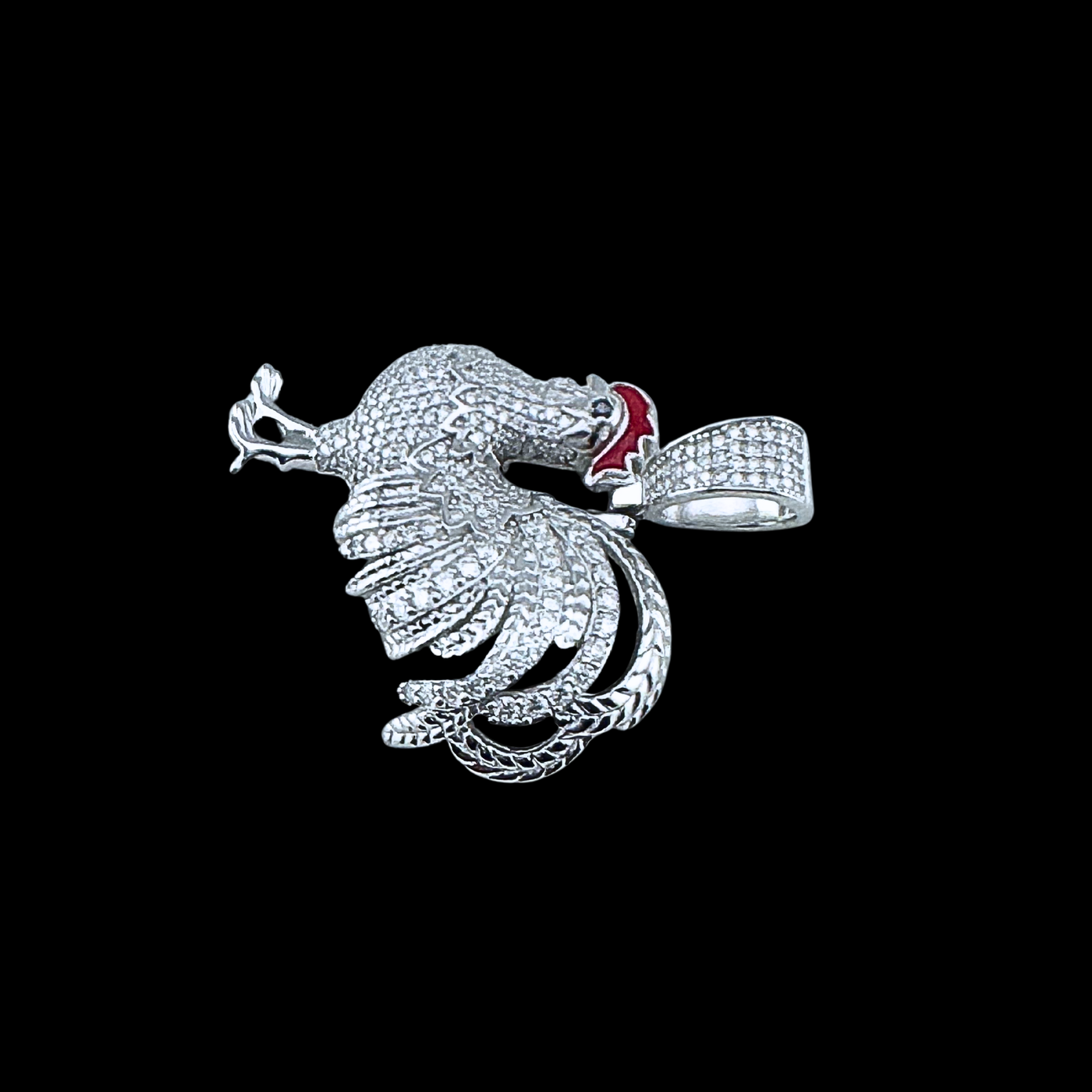 Moissanite in 18K White Gold Over Sterling Silver Rooster Pendant
