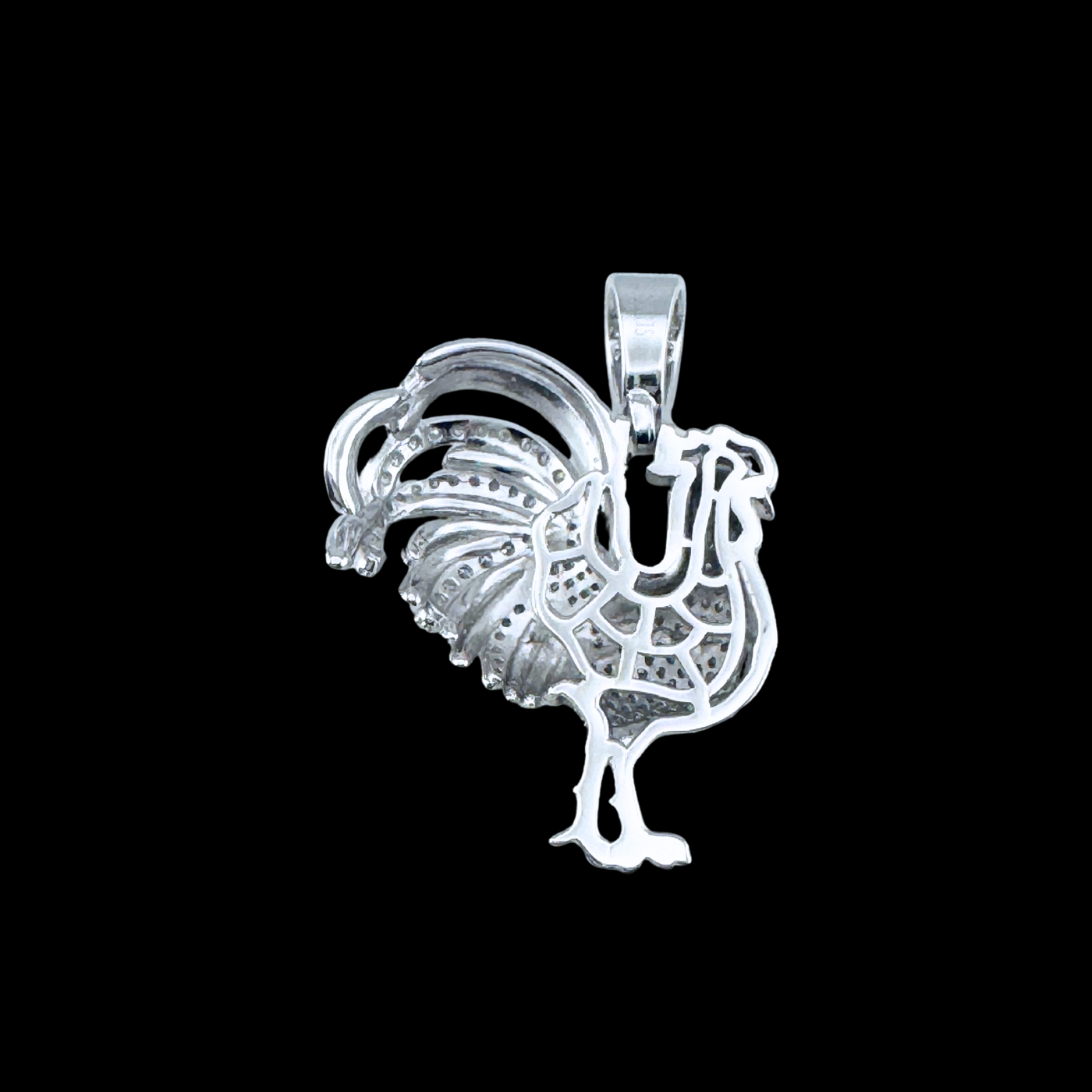 Moissanite in 18K White Gold Over Sterling Silver Rooster Pendant