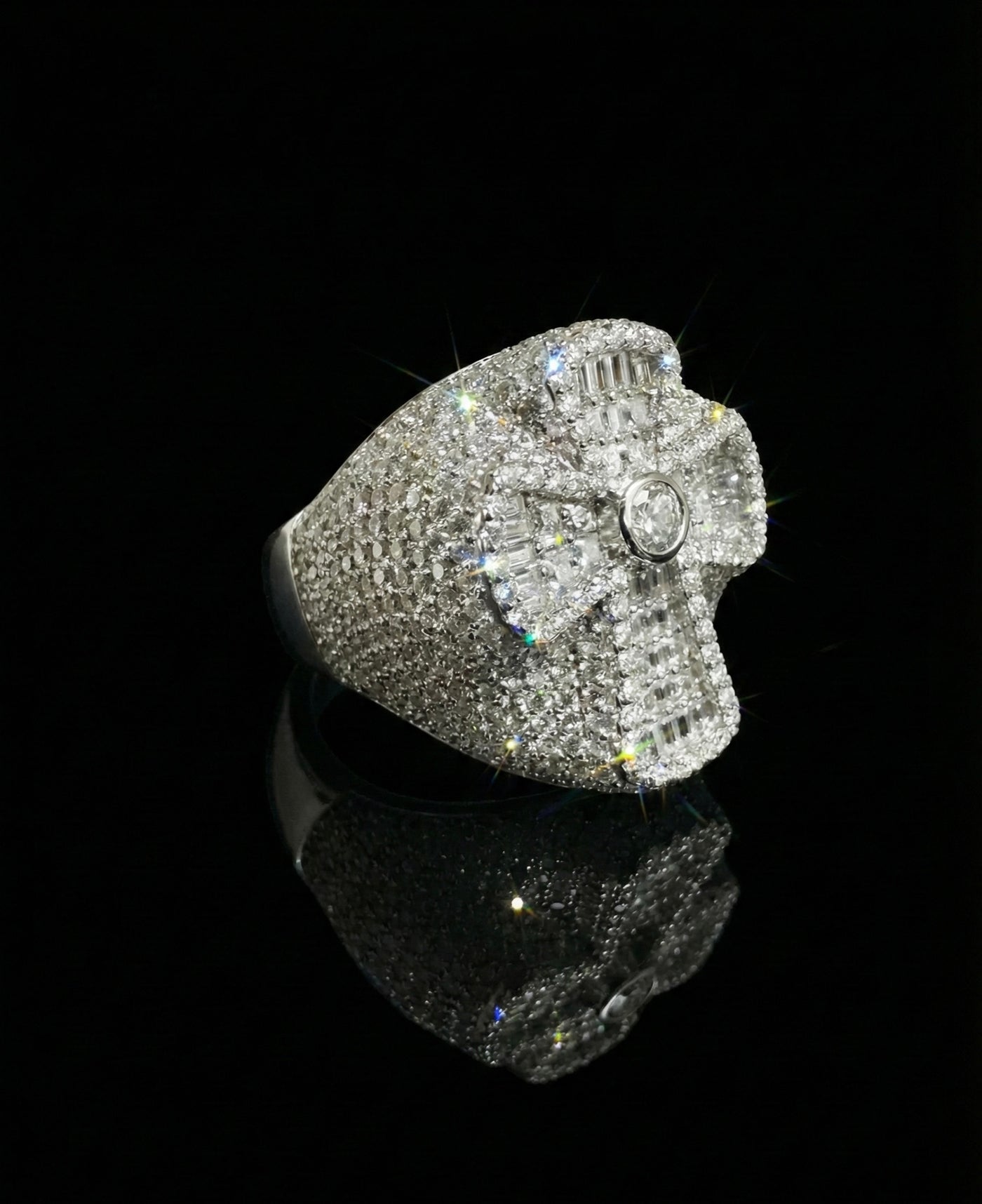 Iced Out Baguette Cross Moissanite Ring