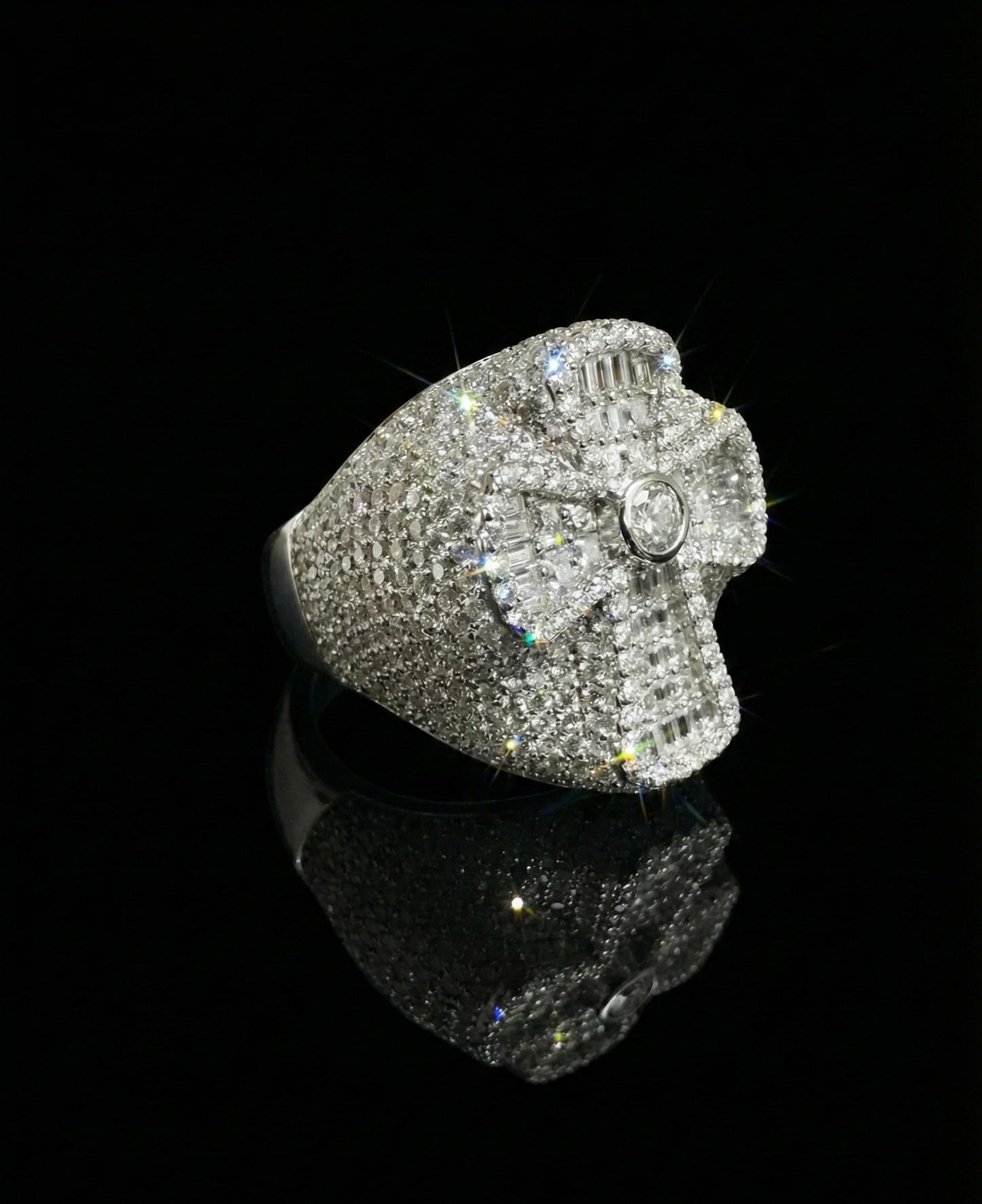 Iced Out Baguette Cross Moissanite Ring