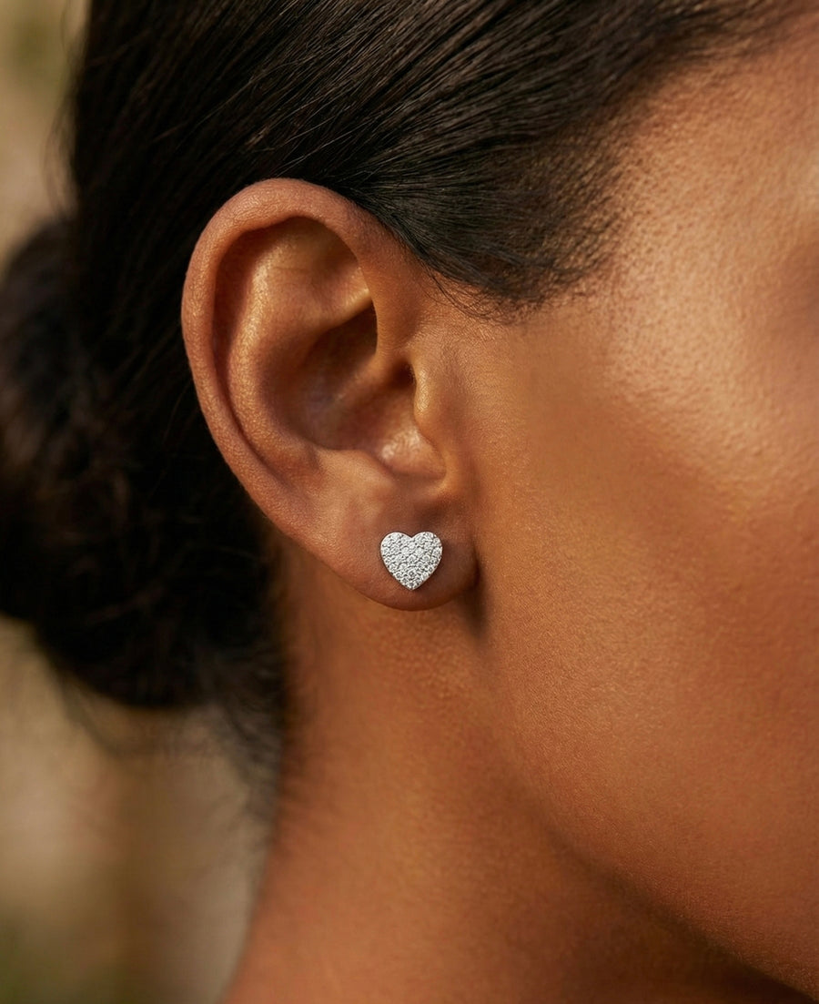 Iced Out Moissanite Flat Heart Stud Earrings