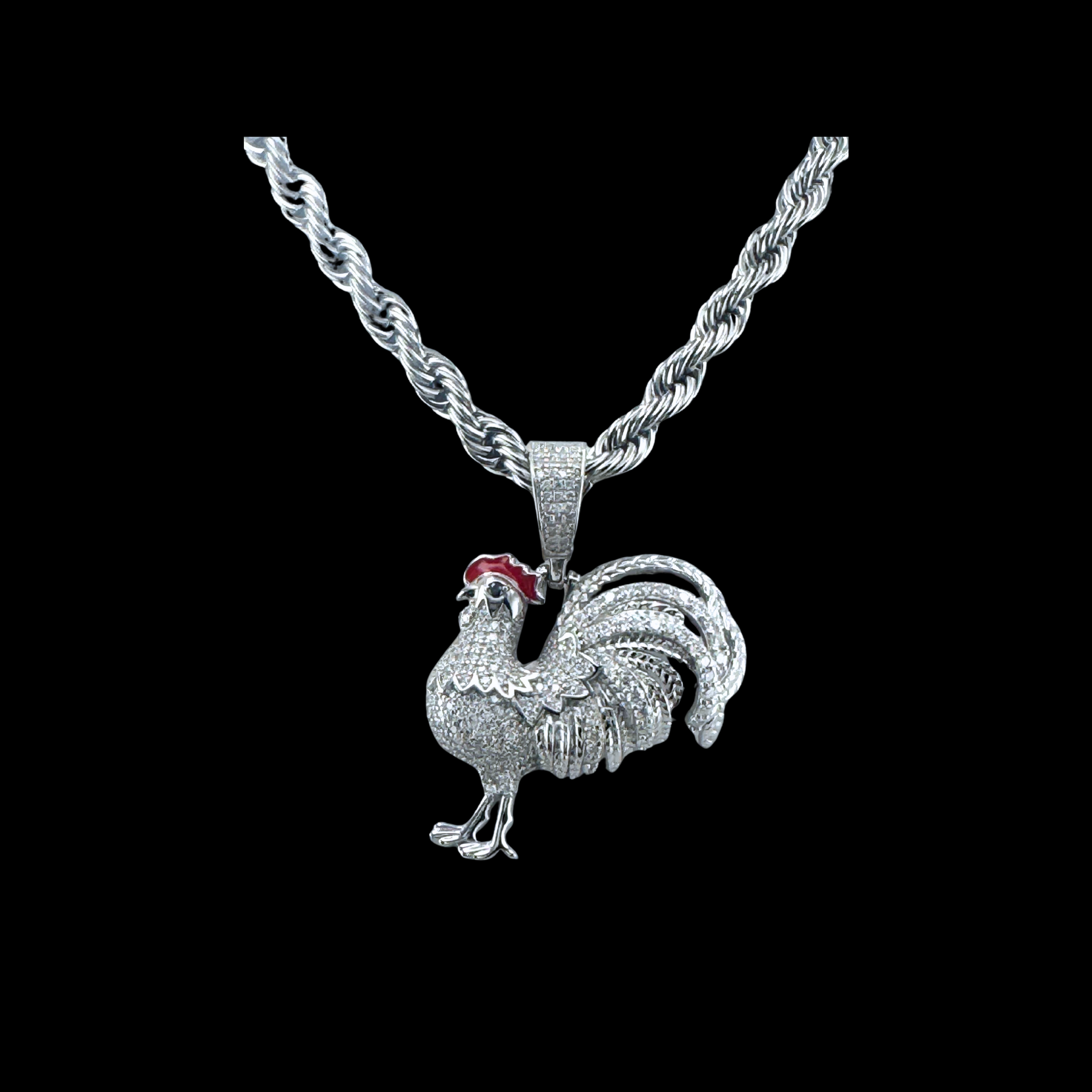 Moissanite in 18K White Gold Over Sterling Silver Rooster Pendant