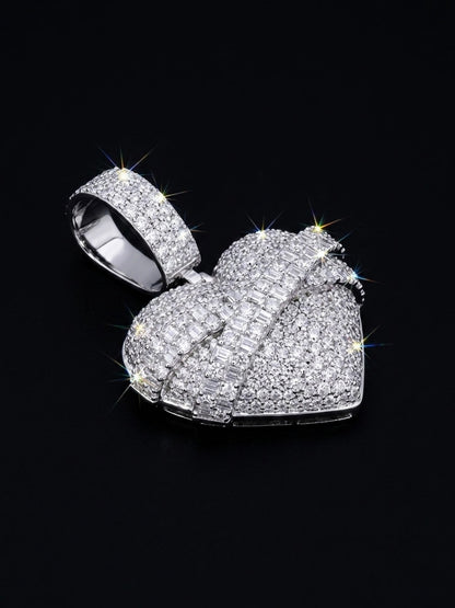 Iced out Pave and Baguette Moissanite Wrapped Heart Pendant