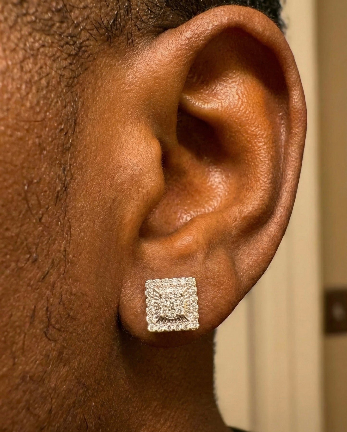 Square Rays Design Stud Moissanite Earrings