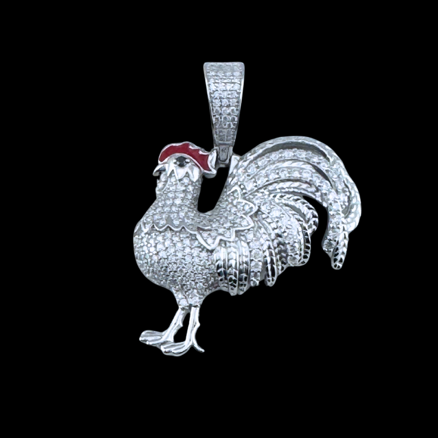Moissanite in 18K White Gold Over Sterling Silver Rooster Pendant