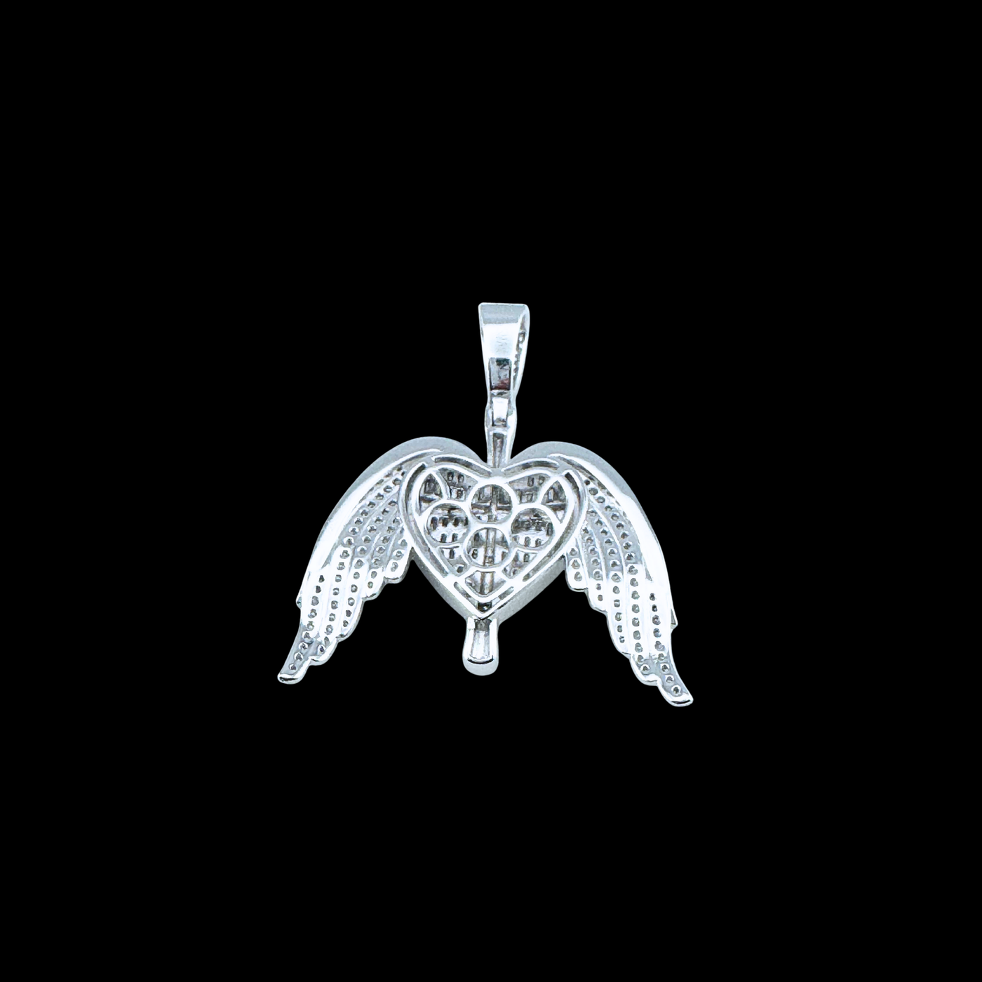Moissanite in 18K White Gold Over Sterling Silver Heart Angel wing Crucifix Pendant