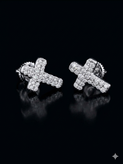 Moissanite Mini Cross Stud Earrings