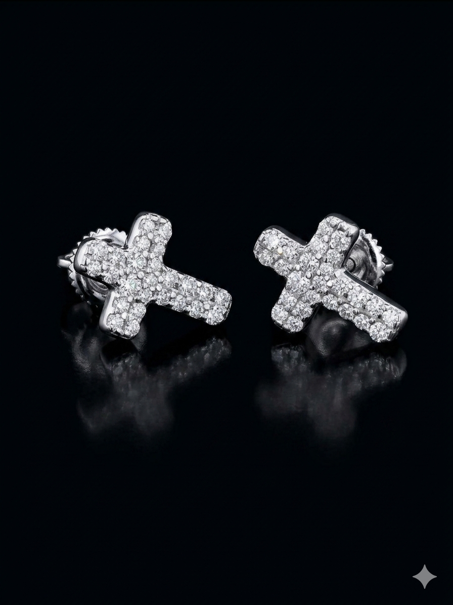 Moissanite Mini Cross Stud Earrings