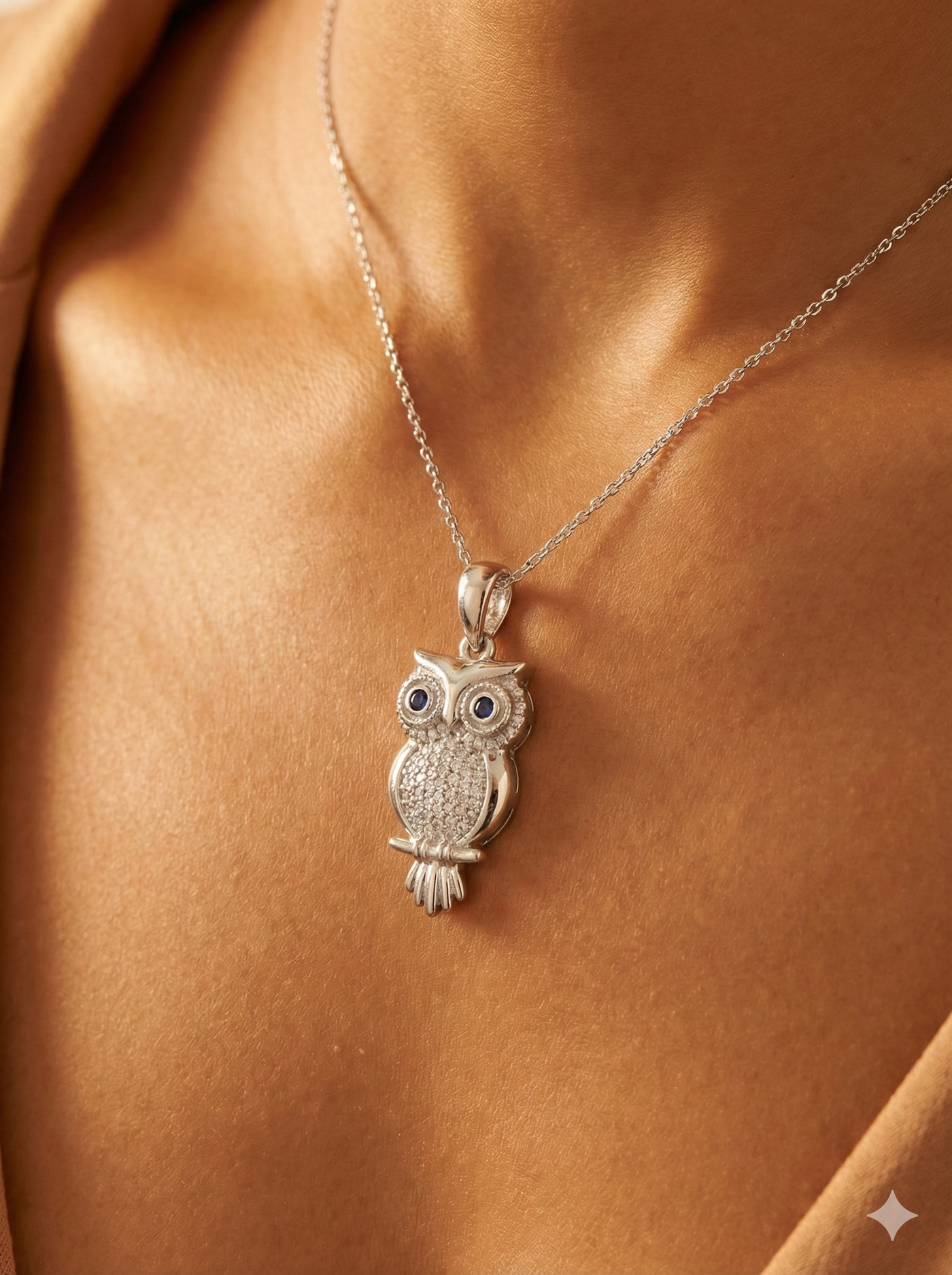 Moissanite Owl Pendant