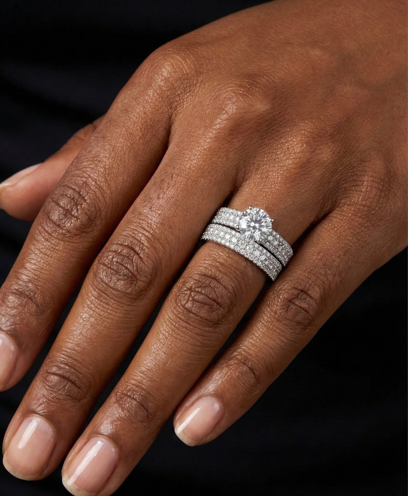 Round Brilliant Solitaire Pave Moissanite Bridal Set