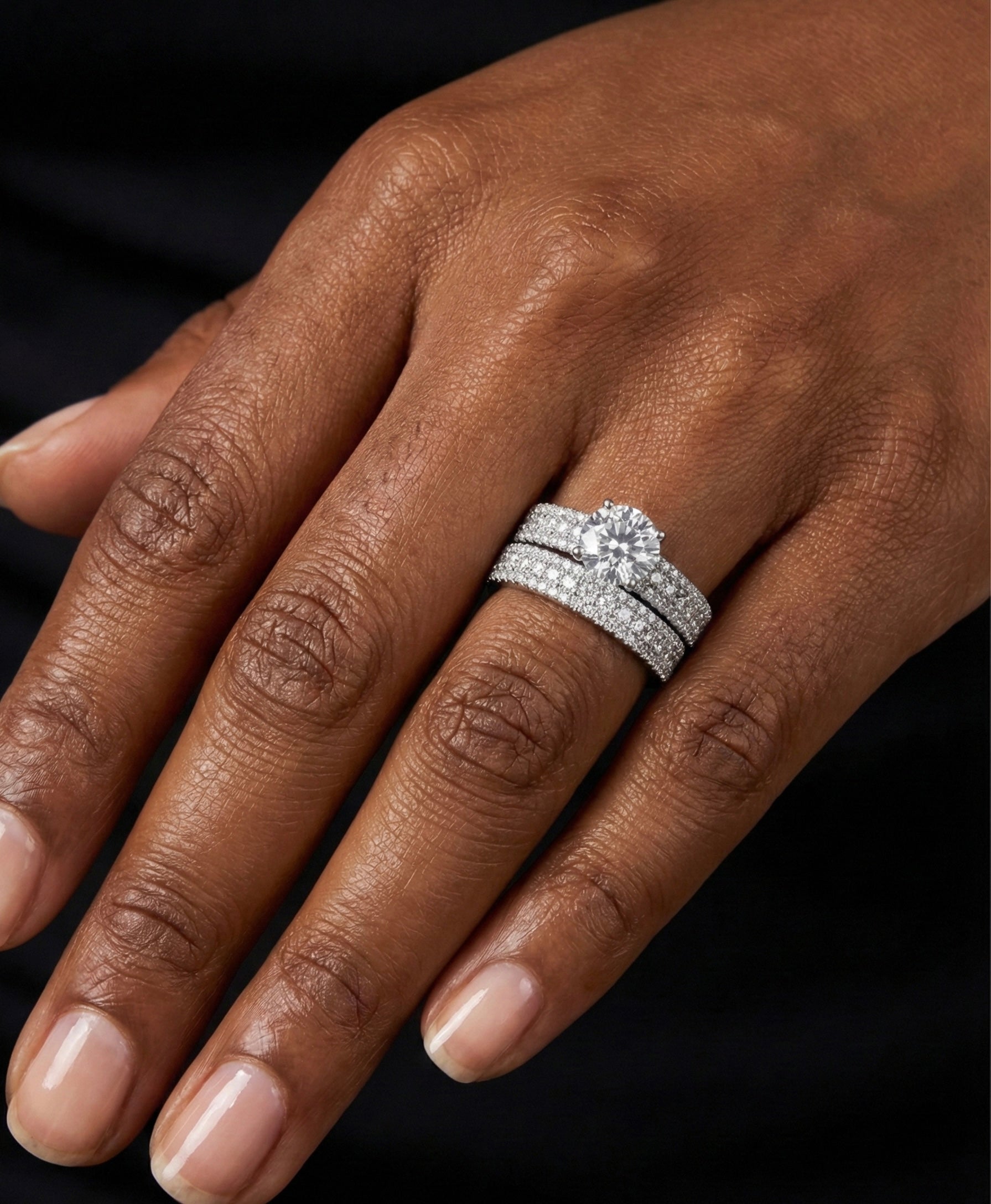 Round Brilliant Solitaire Pave Moissanite Bridal Set