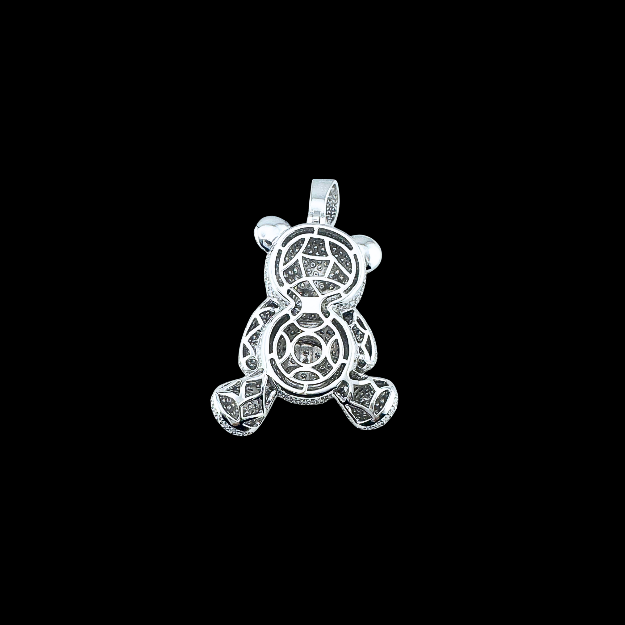 Moissanite in 18K White Gold Over Sterling Silver MoneyBag Teddy Bear Pendant