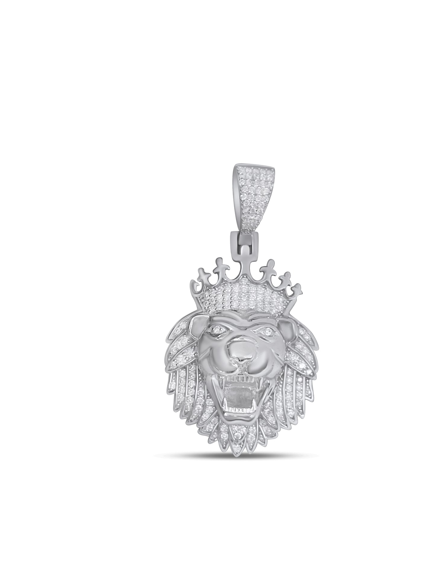 925 Sterling Silver and Moissanite Crown Lion Pendant