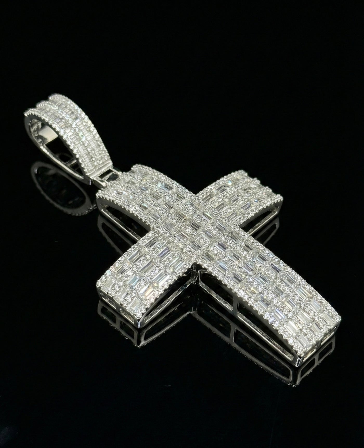 Channel Set Baguette Cross Moissanite Pendant