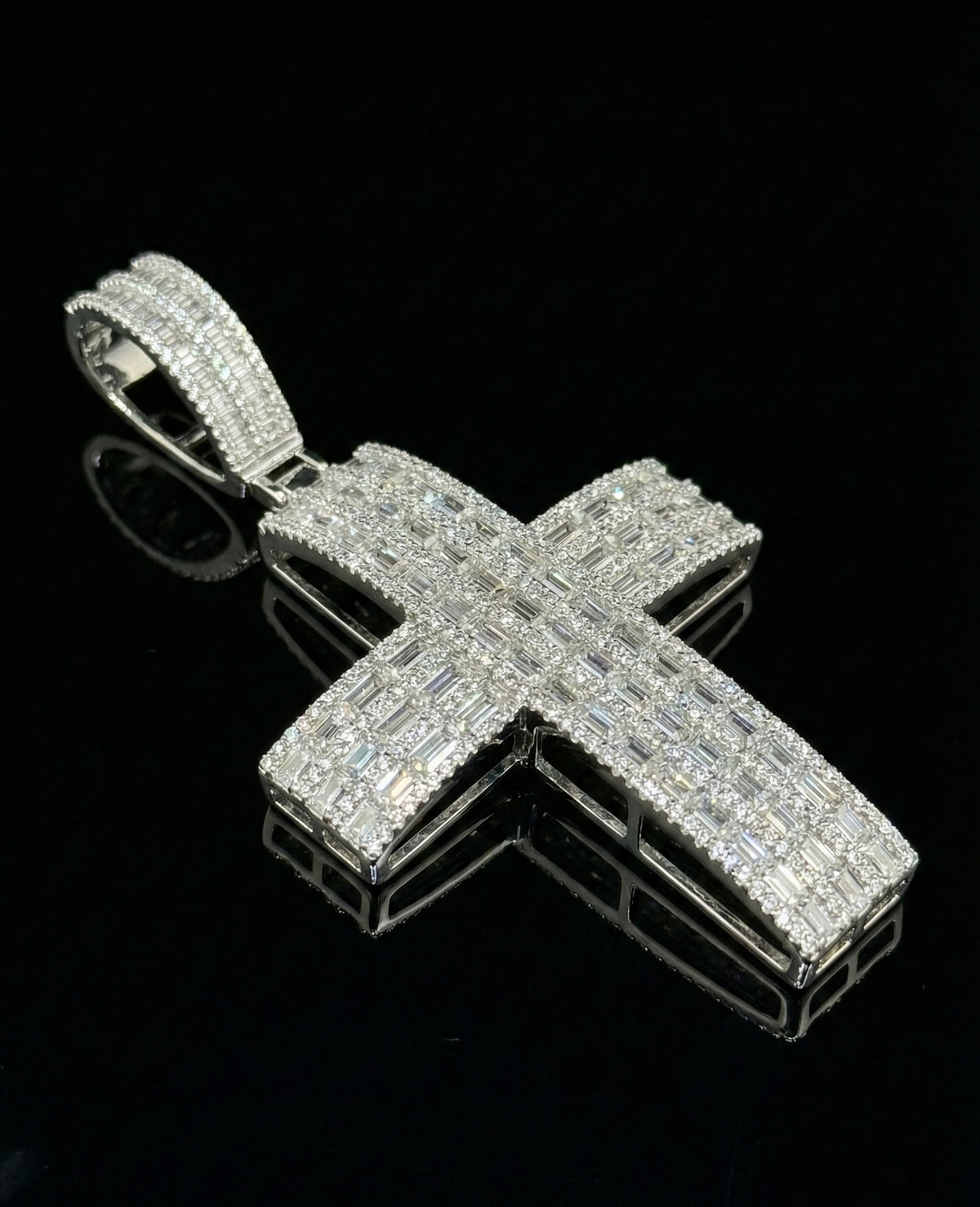 Channel Set Baguette Cross Moissanite Pendant