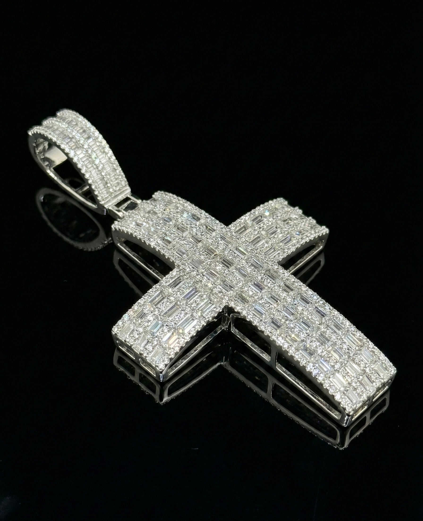 Channel Set Baguette Cross Moissanite Pendant