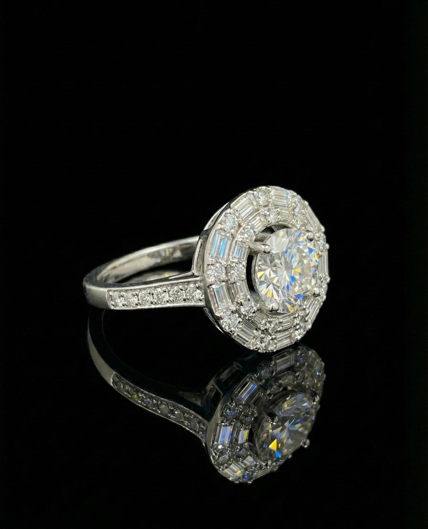 1Ct Moissanite Wedding ring with baguette Halo