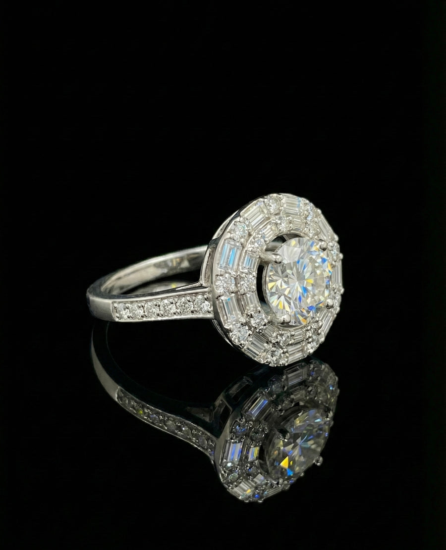 1Ct Moissanite Wedding ring with baguette Halo