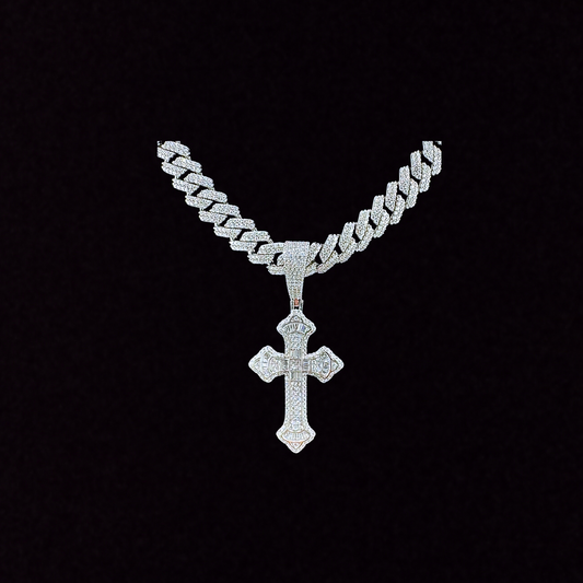 Iced Out Flared Cross Moissanite Pendant