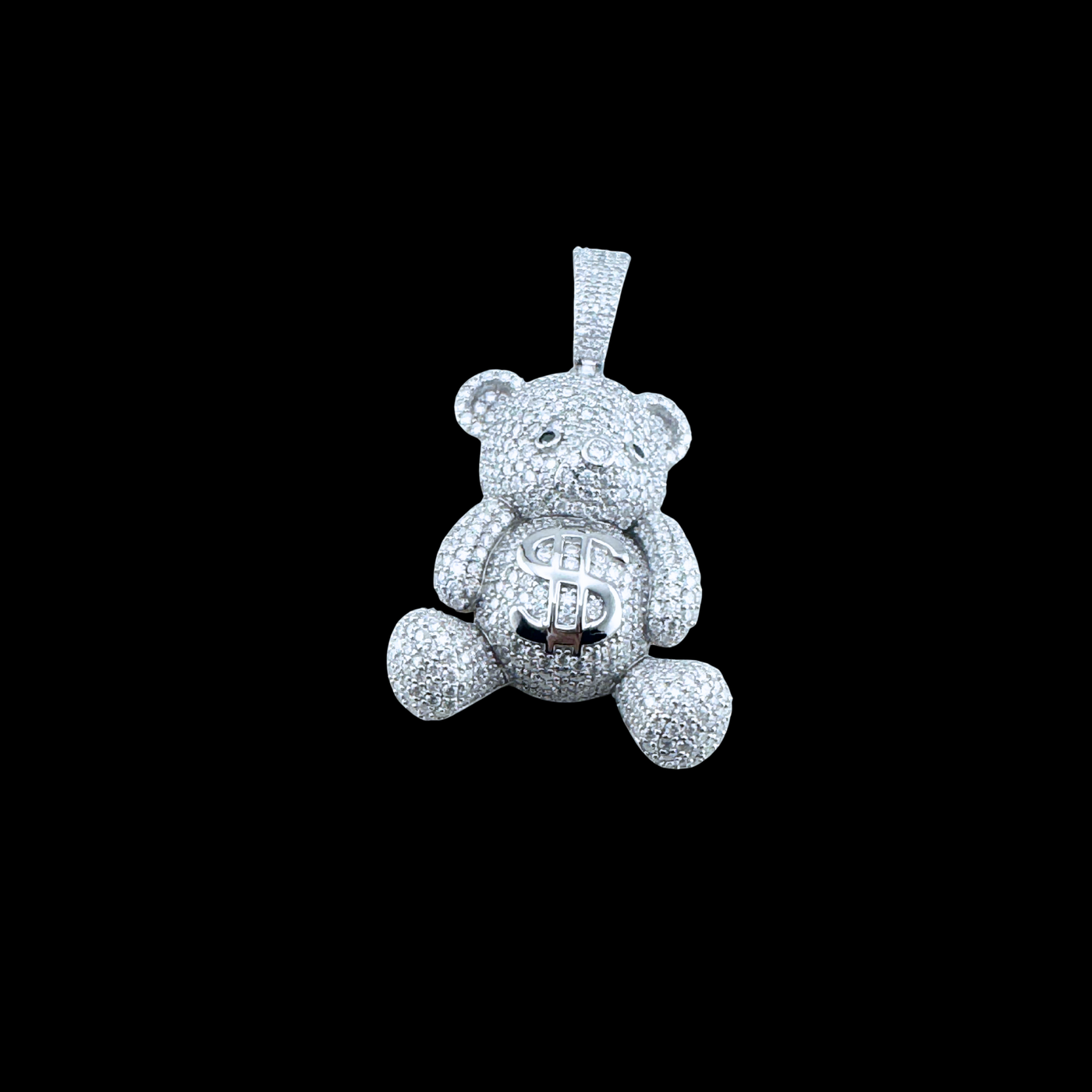 Moissanite in 18K White Gold Over Sterling Silver MoneyBag Teddy Bear Pendant