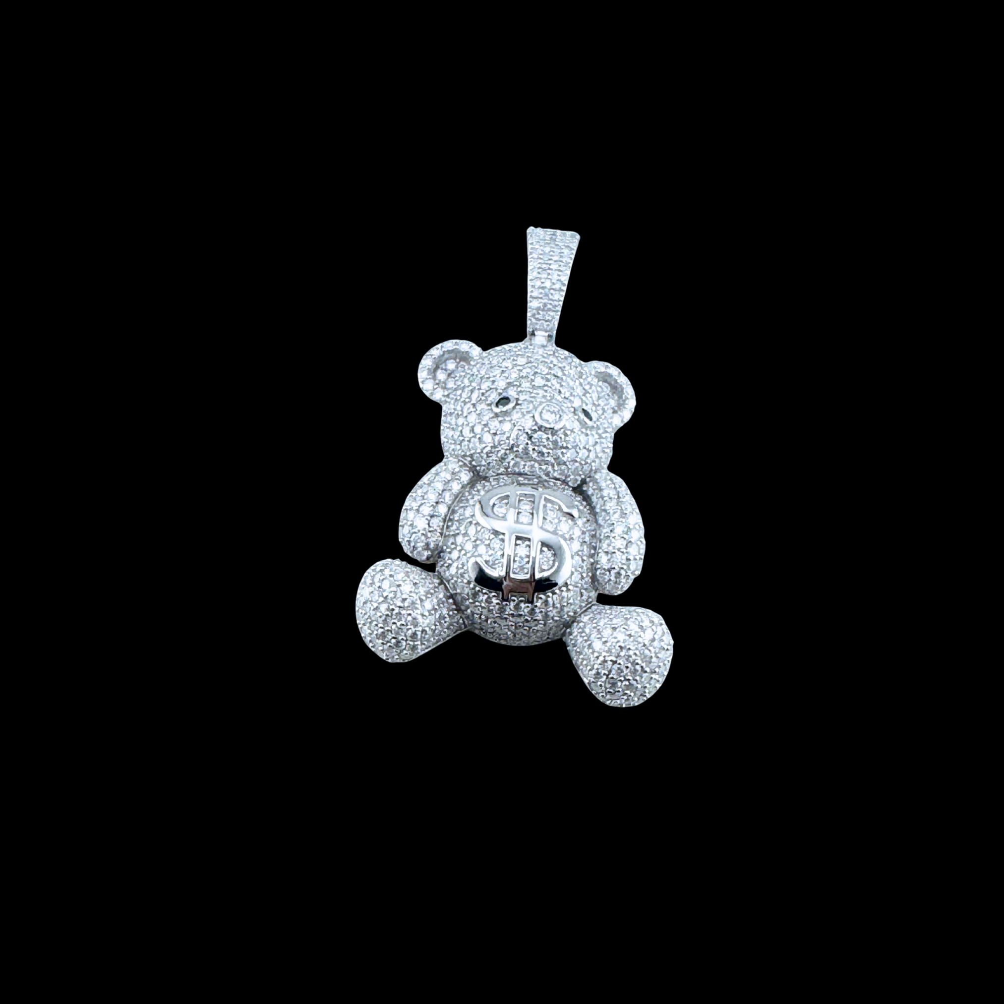 Moissanite in 18K White Gold Over Sterling Silver MoneyBag Teddy Bear Pendant