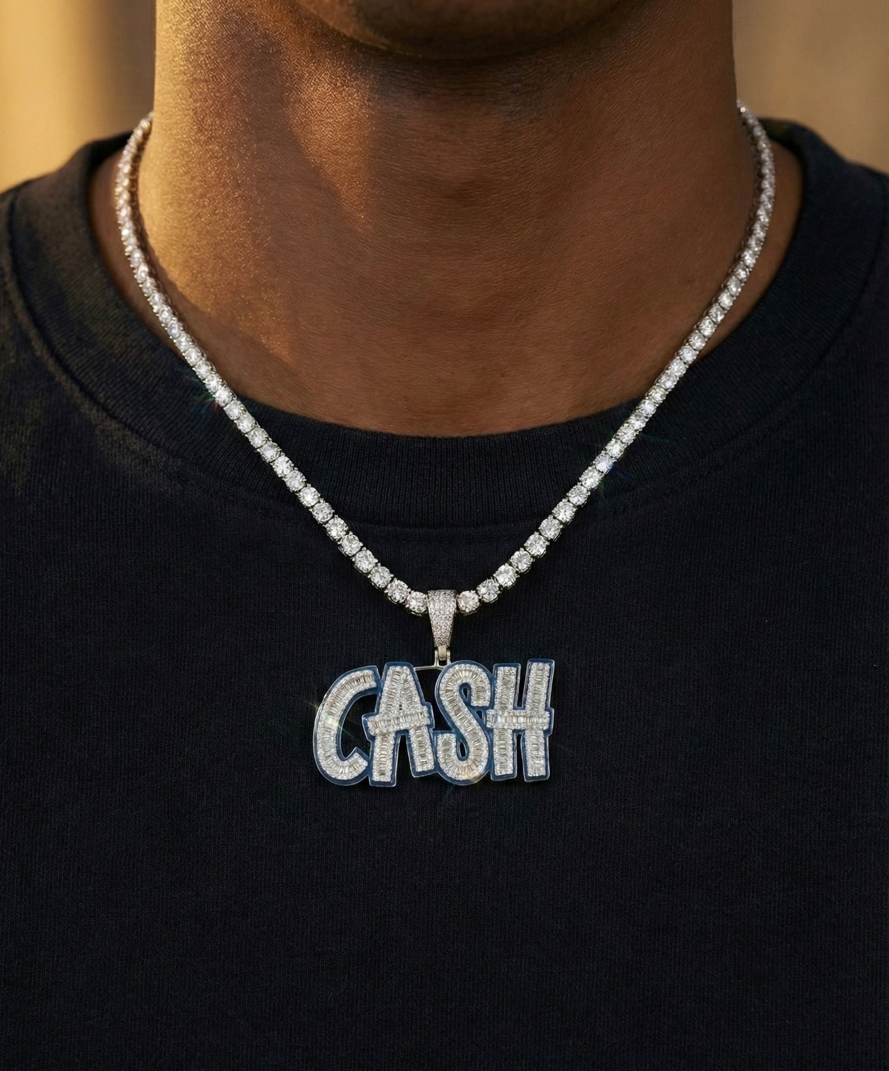 Blue Glow In Dark Moissanite CASH  Pendant