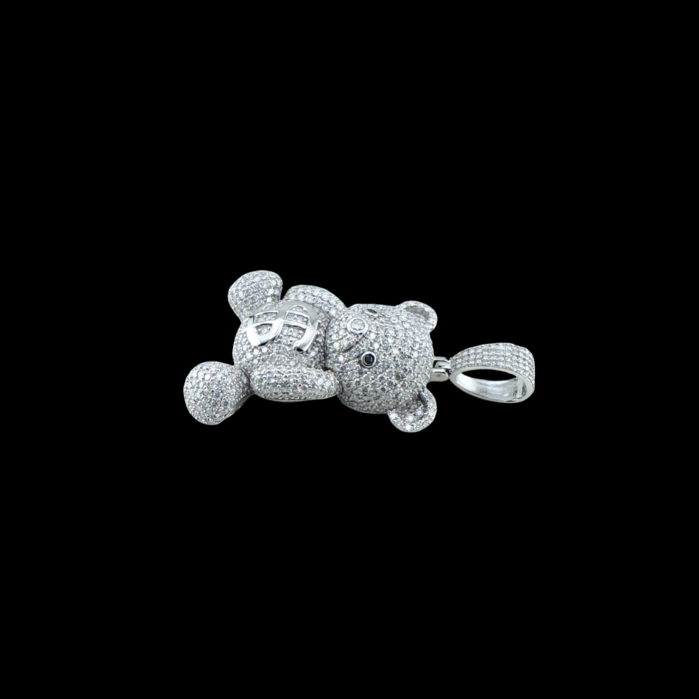 Moissanite in 18K White Gold Over Sterling Silver MoneyBag Teddy Bear Pendant