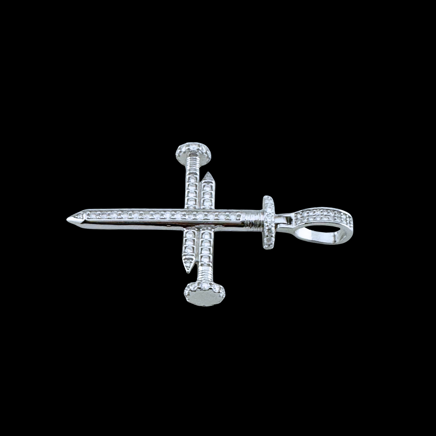 Moissanite in 18K White Gold Over Sterling Silver Nail Cross Pendant