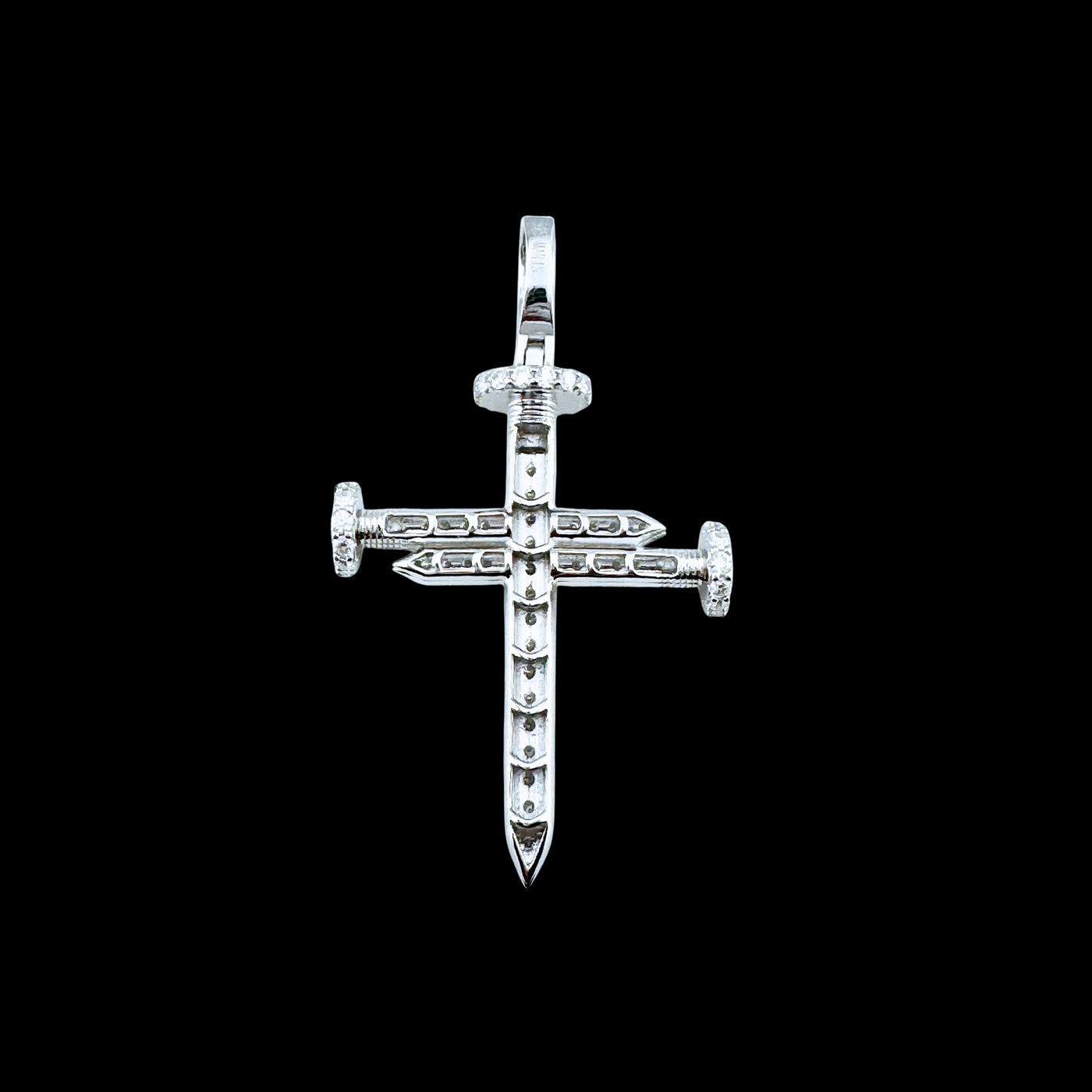 Moissanite in 18K White Gold Over Sterling Silver Nail Cross Pendant