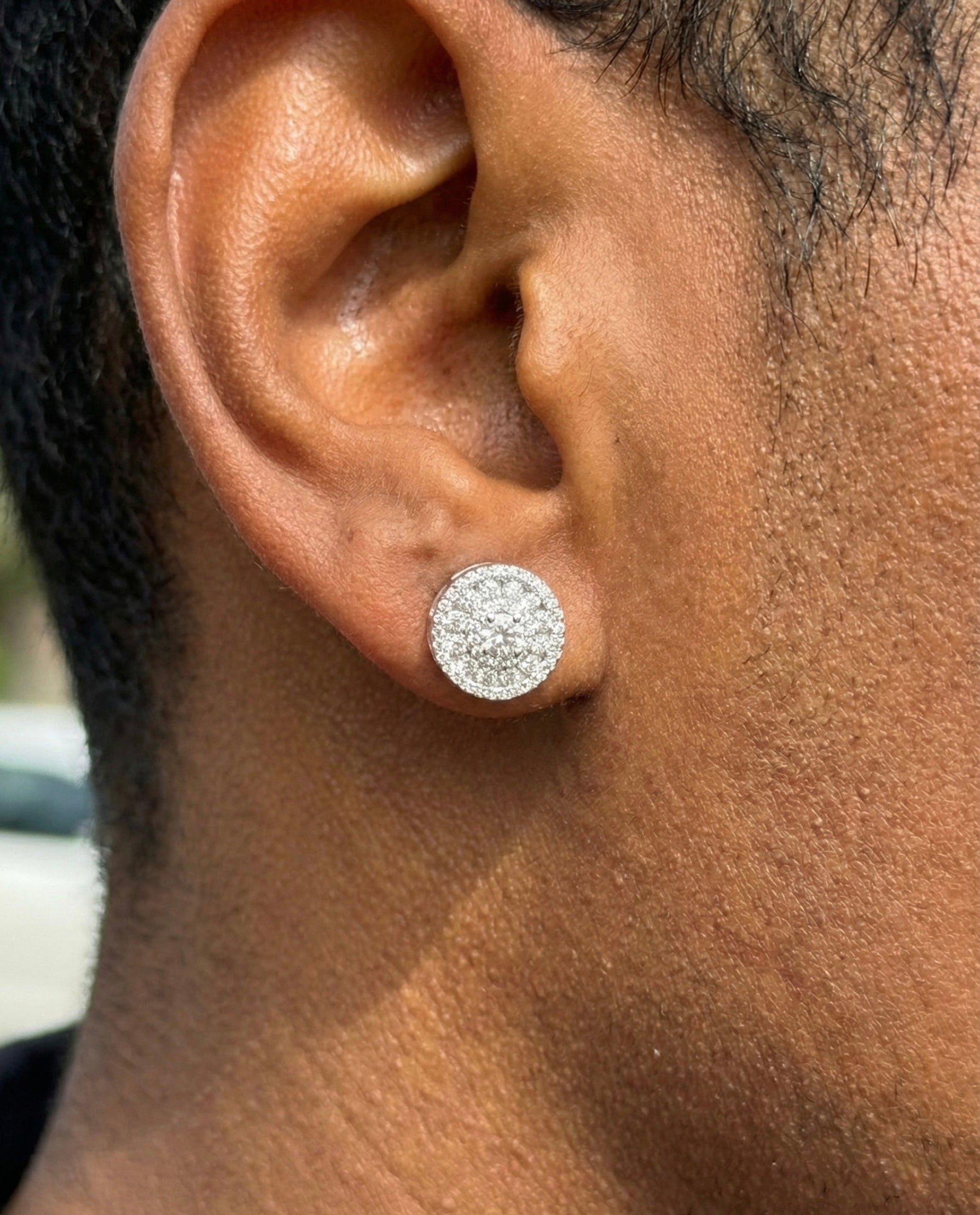 Iced Out Round Halo Cluster Moissanite Earrings