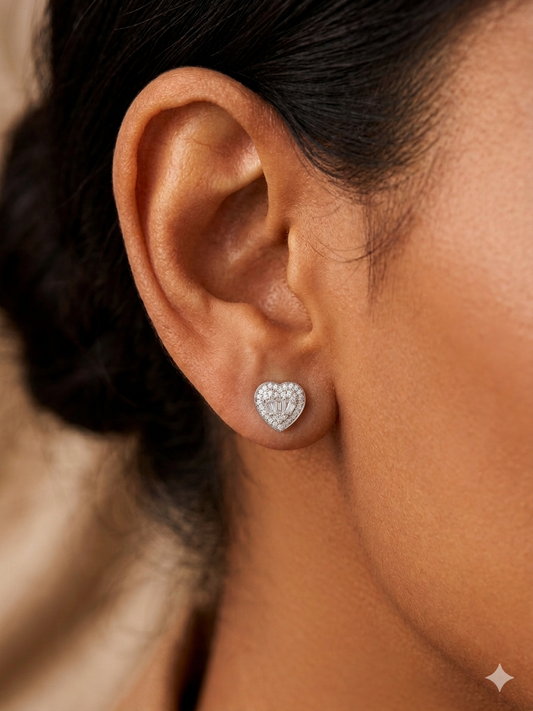 Moissanite Baguette Heart earrings