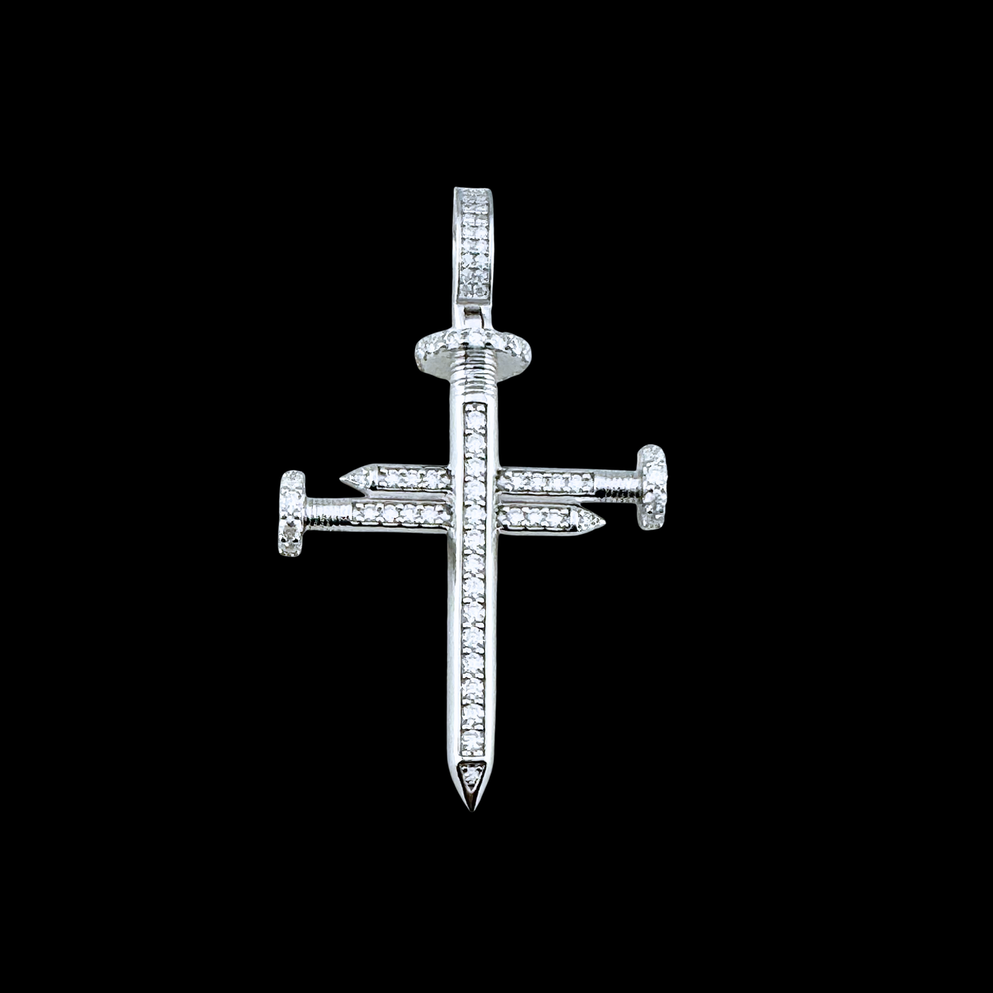 Moissanite in 18K White Gold Over Sterling Silver Nail Cross Pendant