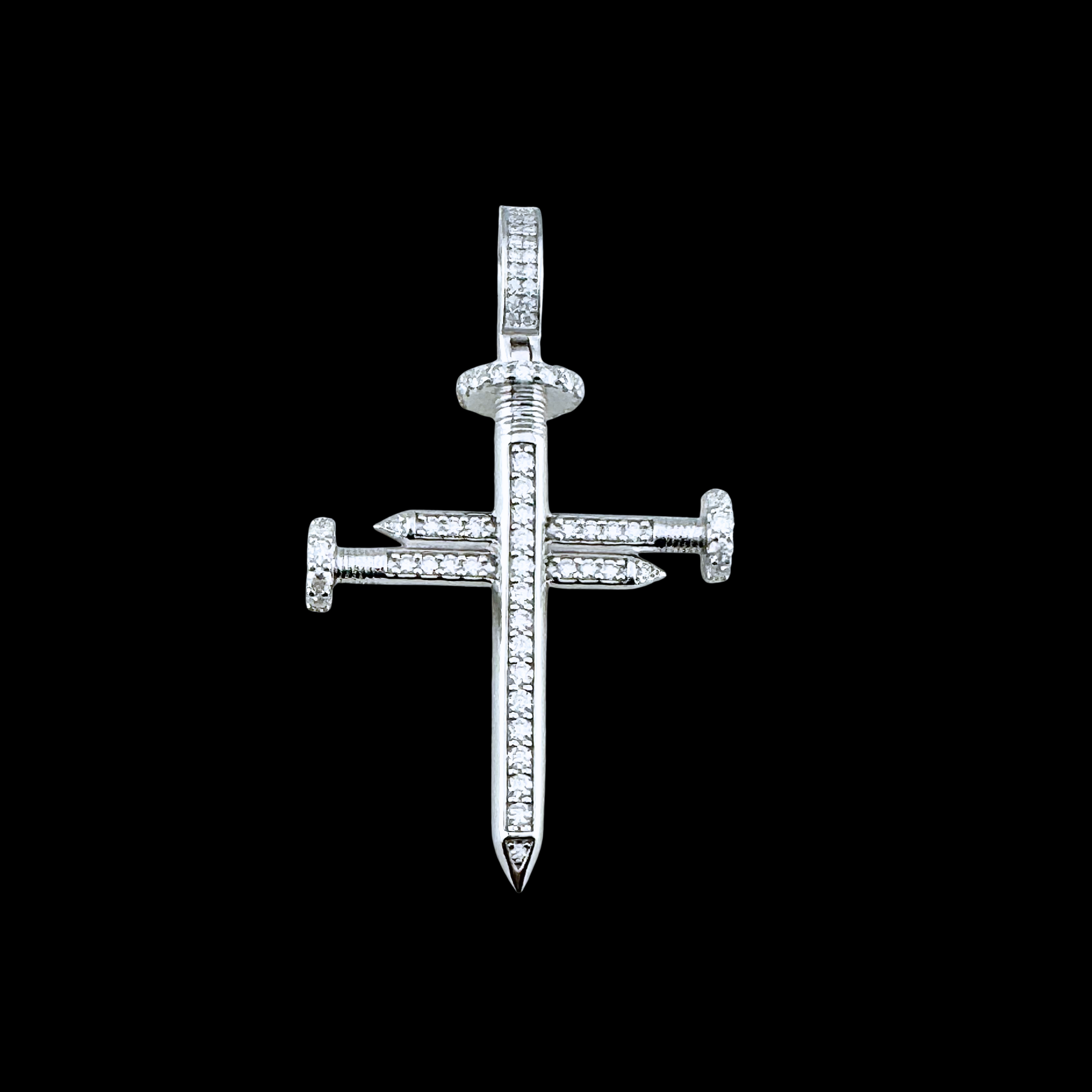 Moissanite in 18K White Gold Over Sterling Silver Nail Cross Pendant